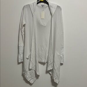 4123. SPLENDID Open Front Sharkbite Waffle hooded cardigan in White Sz S NWT $98